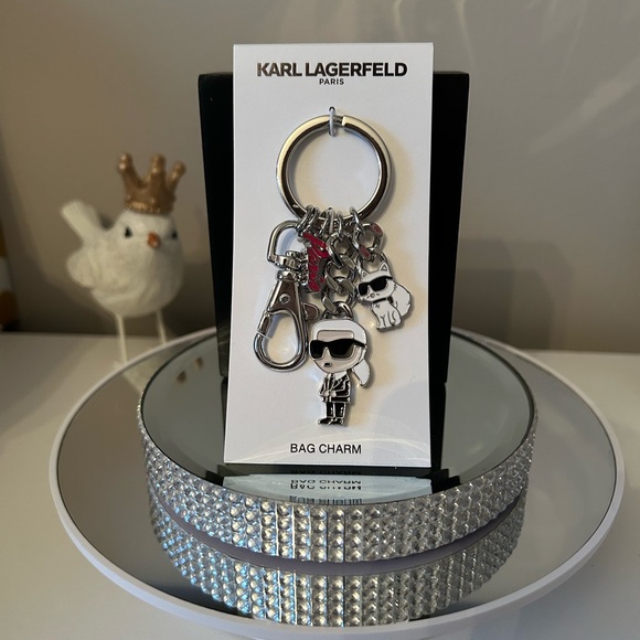 NWT! Karl Lagerfeld Silver-Tone Bag Charm/Key Ring - Picture 4 of 8